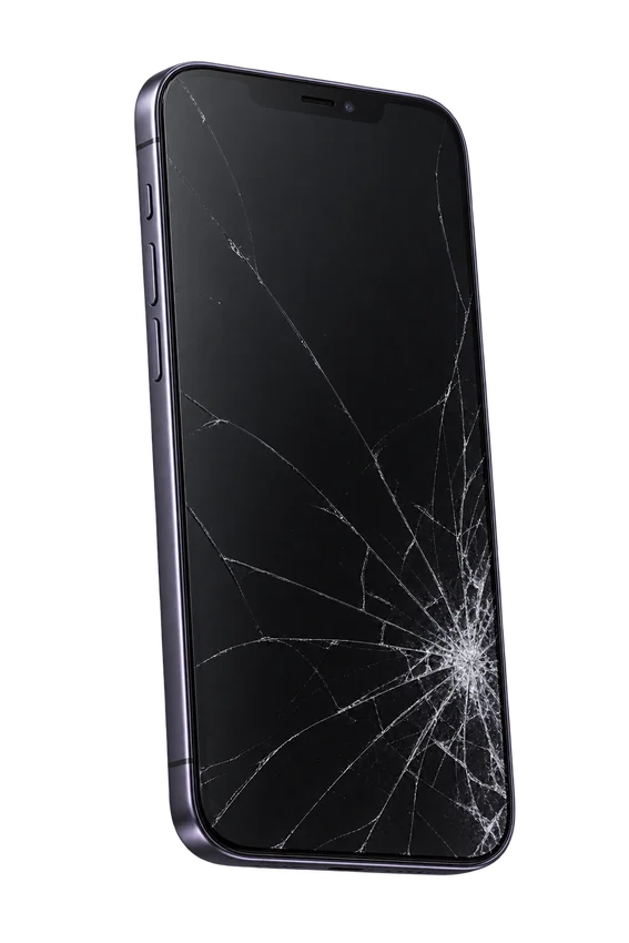 Illustration af en telefon med revnet skærm