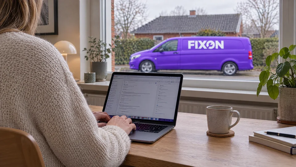 Illustration af en hverdag, mens FIXONs værkstedsbil holder udenfor