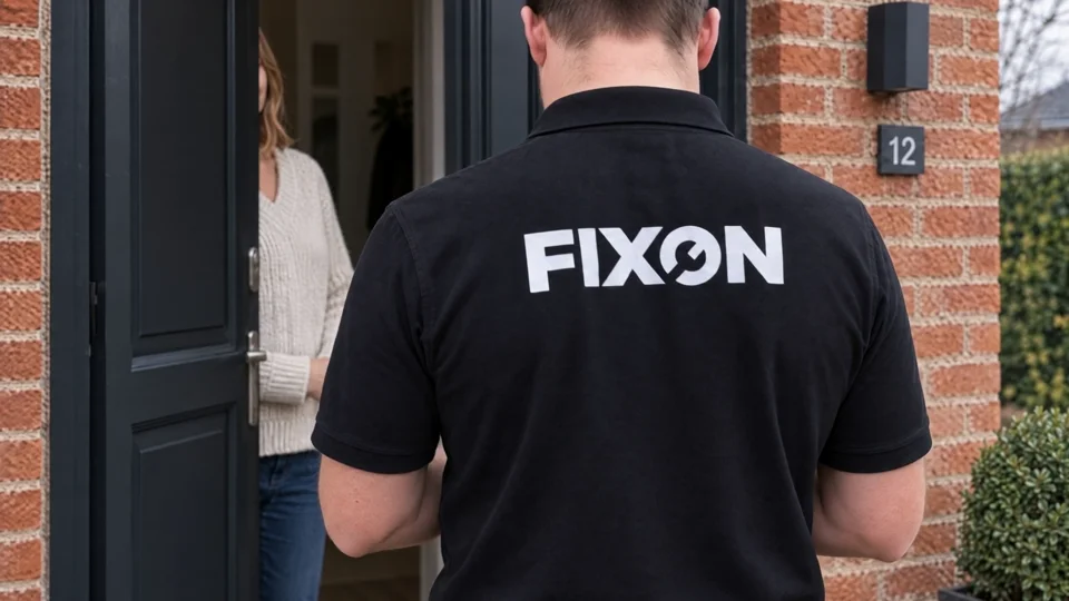 Illustration af mødet mellem en kunde og FIXONs tekniker
