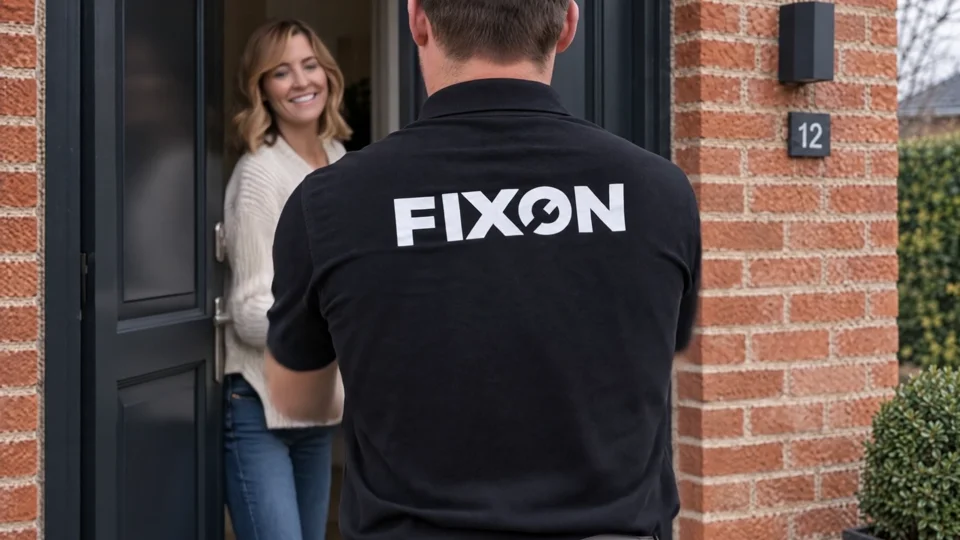 Illustration af en kunde, der får sin enhed tilbage fra FIXON